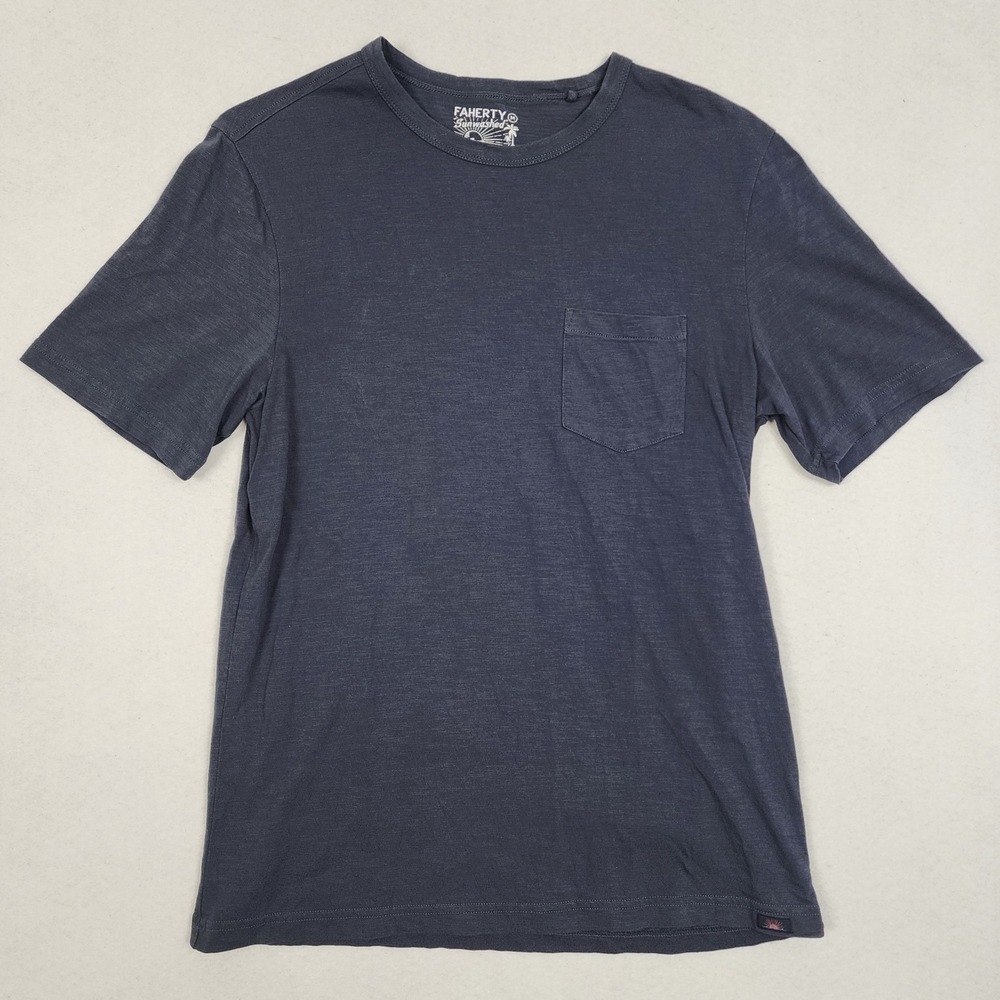 Faherty Sunwashed T Shirt Mens Medium Navy Blue Organic Cotton Short Sleeve